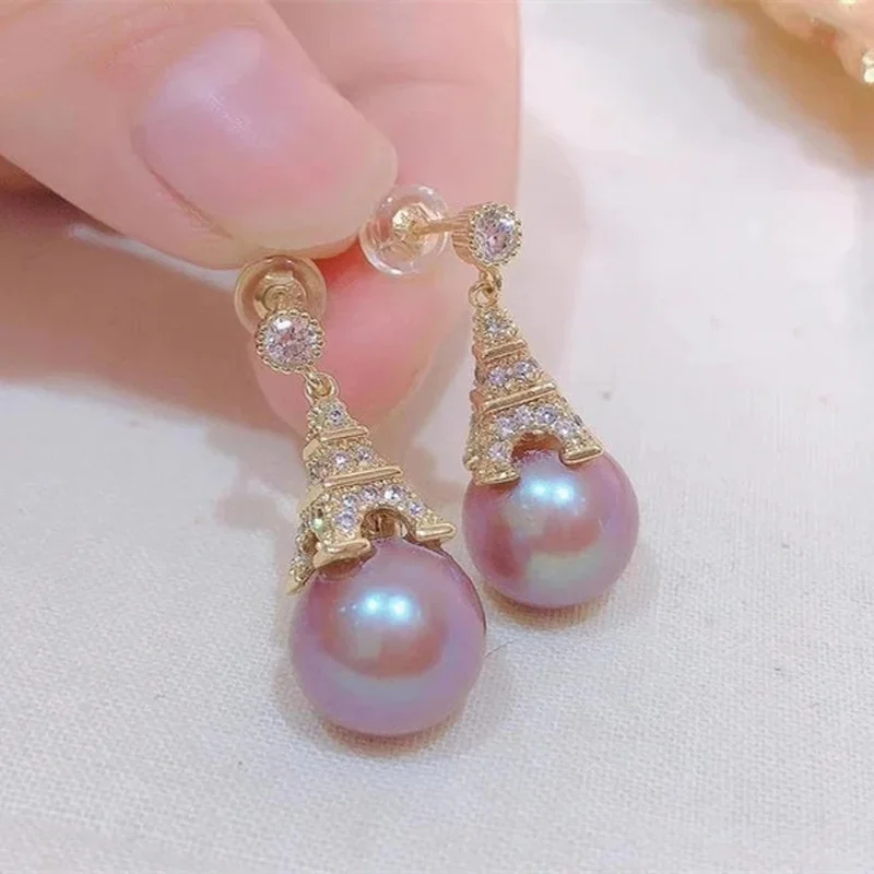 

Cubic Zircon Pagoda Earrings for Women 925 Silver Needle Purple Pearl Versatile Pendant Jewelry Party Gift Access