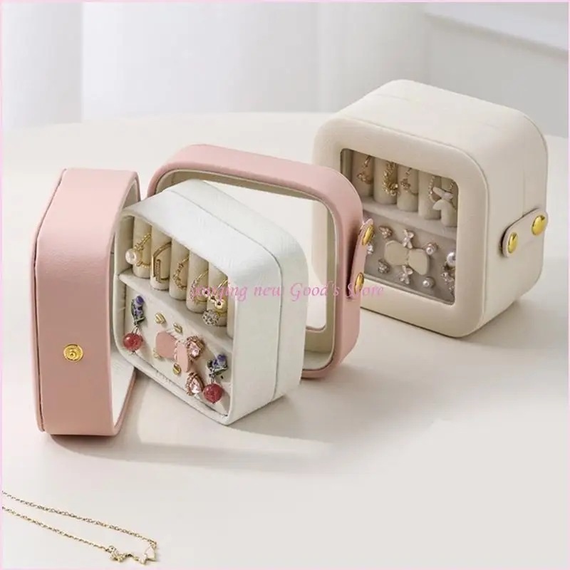 57QA Vielseitiger Schmuckhalter mit Trennwänden, elegantes PU-Etui für Accessoires, stilvolle Aufbewahrungsbox für Ohrringe – Detail 9