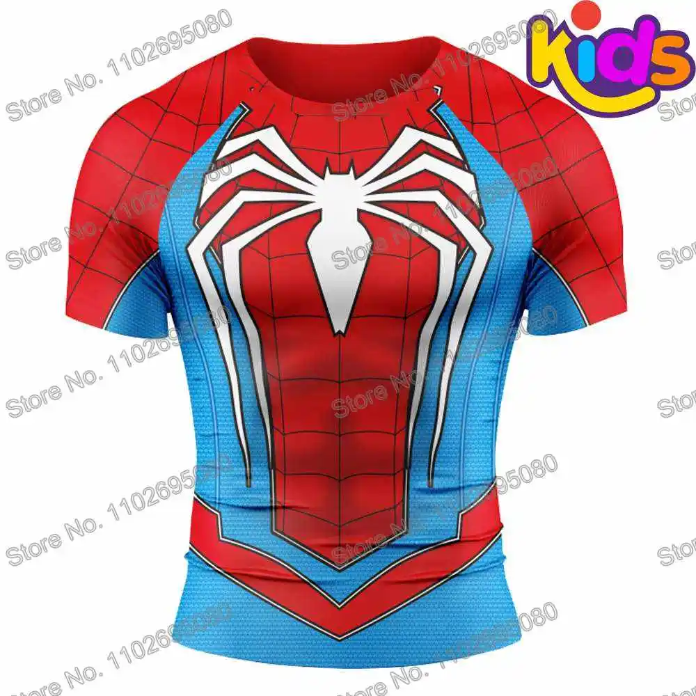 Rash Guard Kids Spider Surf Clothing BJJ MMA Short Sleeve Diving T-Shirt For Summer Beach