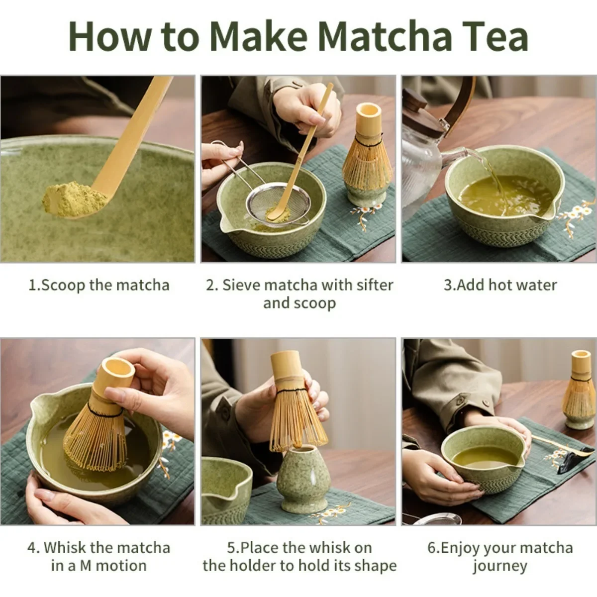 Matcha Set Match Bowl with Spout Matcha Whisk Holder Handmade Kit for Beverage Shop Tea Ceremony DIY Tea-Making Tools