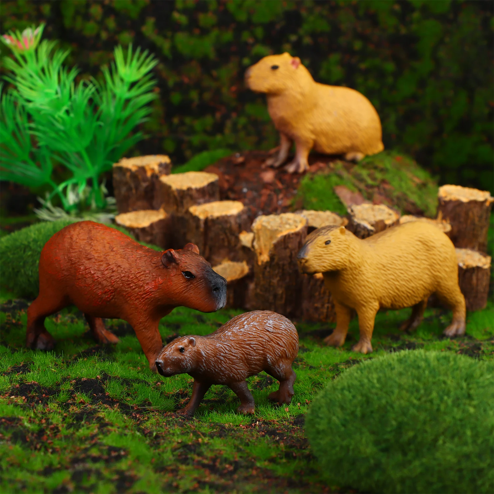 HATISS 4PCS Mini Capybara Figurines Statue Animal Figures Wild