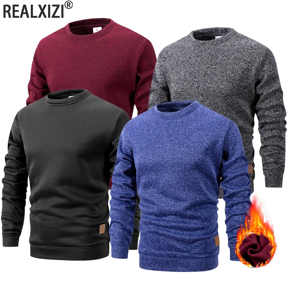 Pull en tricot à manches longues pour hommes, couleur unie, col rond, chaud, décontracté, ample, vêtements de sport de rue, automne