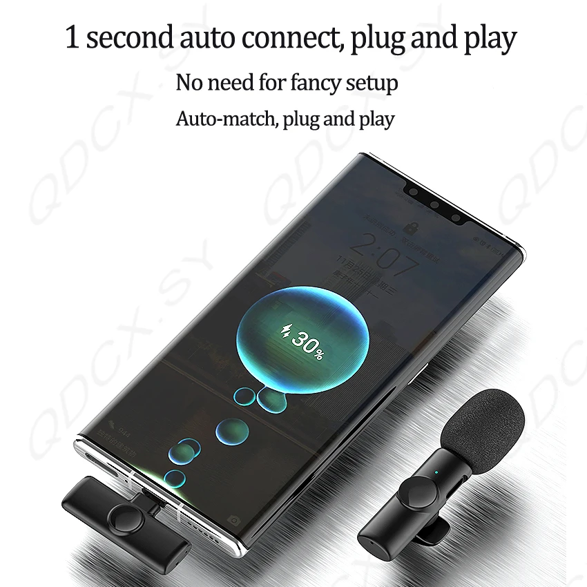 Portátil sem Fio Microfone de Lapela Transmissão ao Vivo Microfone para Iphone Gravação de Vídeo de Áudio Redução Ruído Gaming Android - Image 4