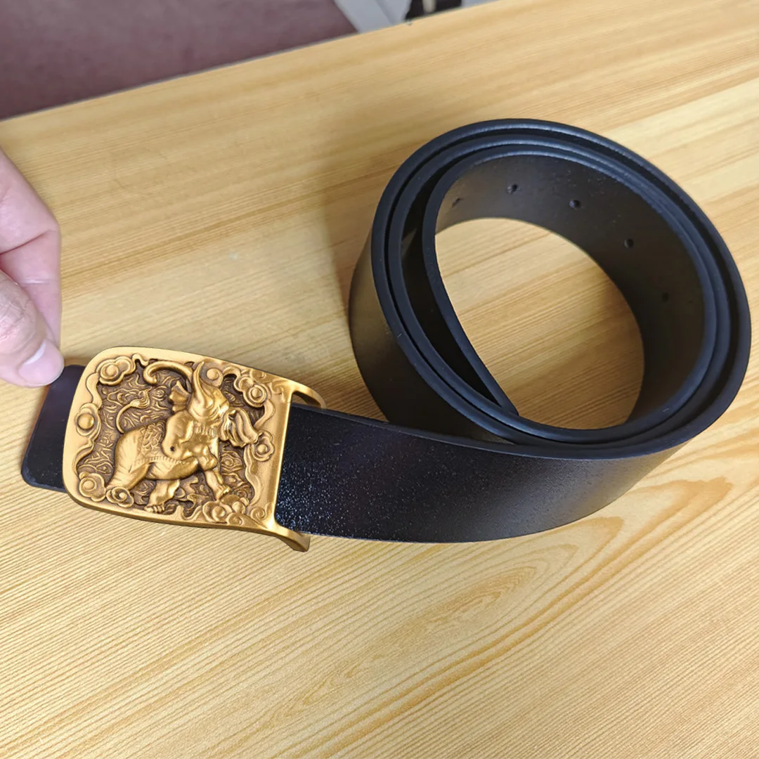 

Wde 3.8cm Fashion New Style Leather Brass Buckle Vintage Waist Belts for Men