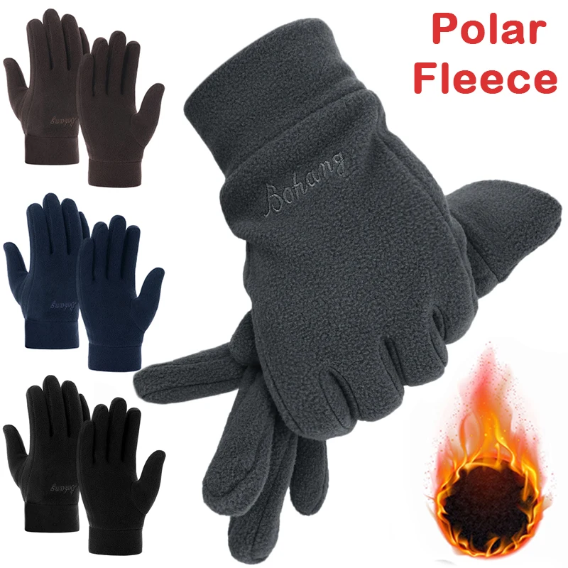 2025 Men's Winter Gloves Solid Women Outdoor Polar Fleece Thicken Warm Cold Gloves Motorcycle Cycling Wrist Glove black Mittens