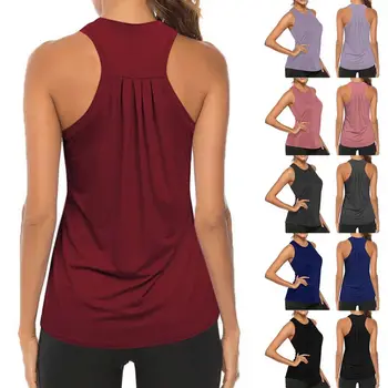 Sleeveless Racerback Yoga Vest Athletic Fitness Sport Tank Tops Gym Running Training Yoga Shirts Workout Tops for Women 6