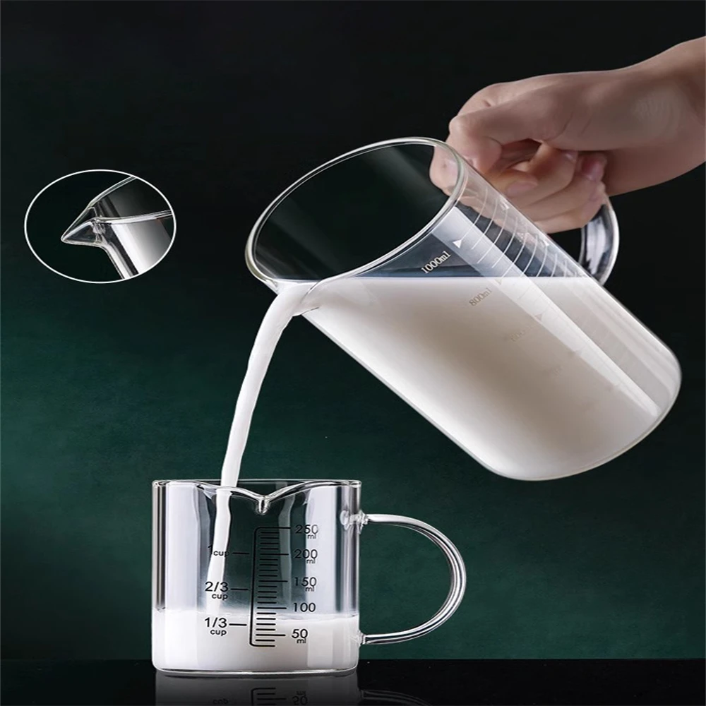 Glass Measuring Cup With Handle 250/350/500/1000ml High Borosilicate Glass Milk Coffee Measuring Mug Heat-resistant 1pcs