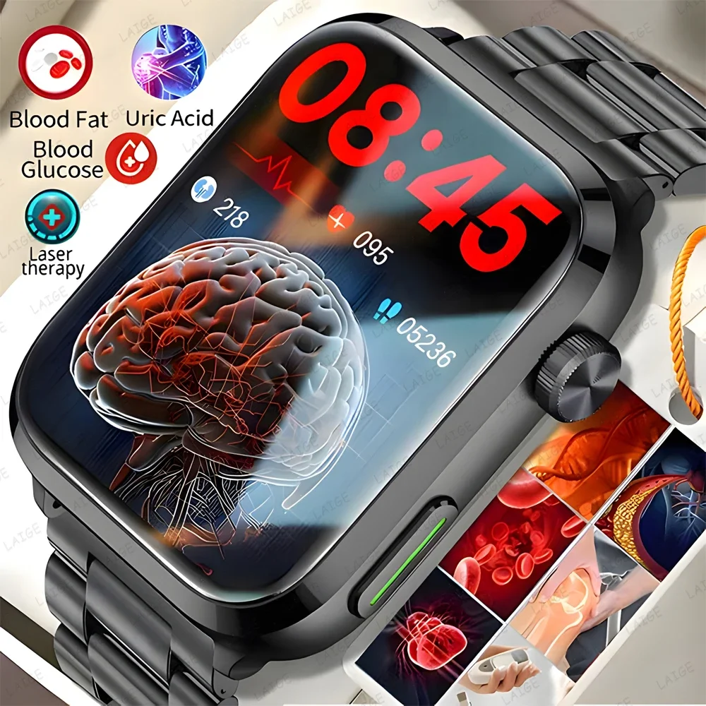 2024 Trattamento Laser Ecg + Ppg Blood Lipid Smartwatch Men Blood Sugar Blood Oxygen Bluetooth Call Voice Assistant Smart Watch