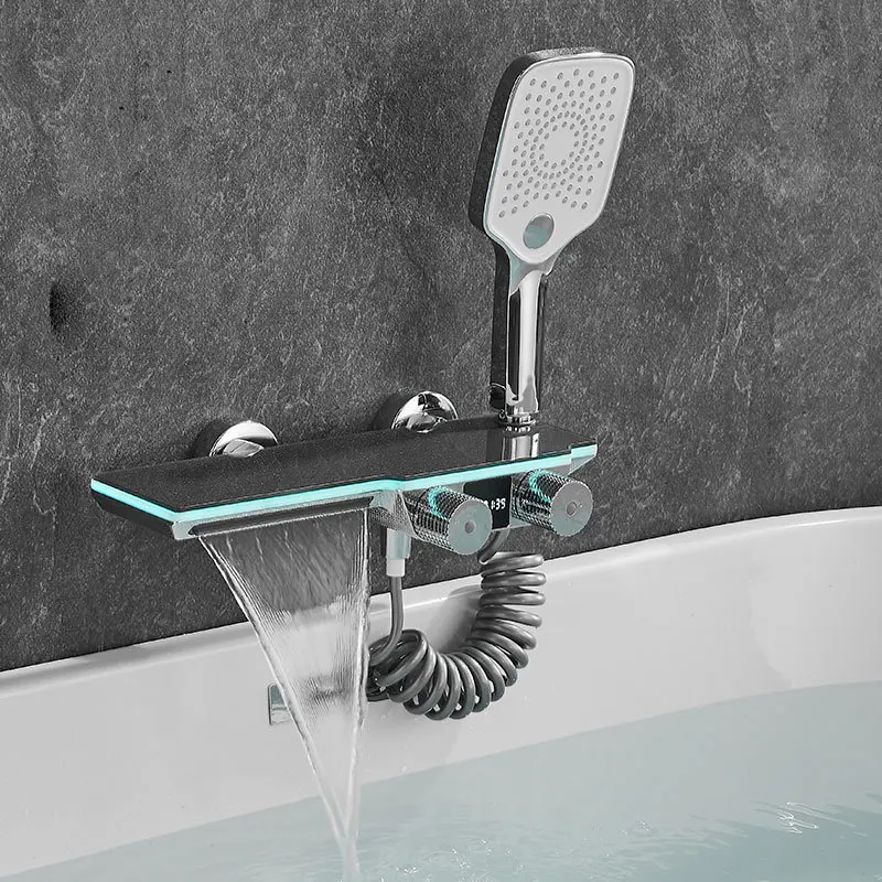 Bathtub Shower Faucet Set Brass Bathroom Bathtub Mixer Taps Wall Mounted Hot and Cold Shower Faucet White/Chrome Bathtub Tap 5