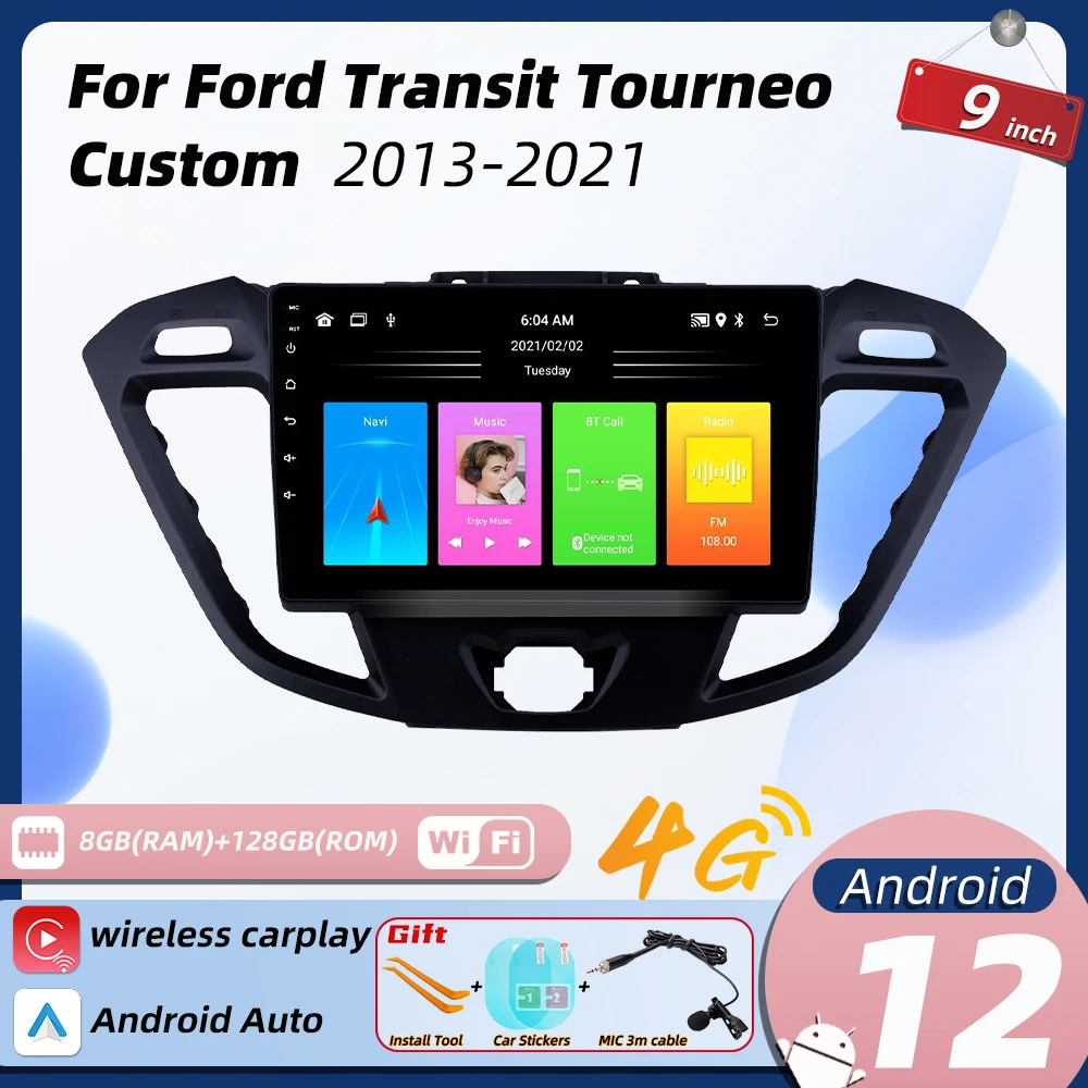 Carplay Stereo Per Ford Transit Tourneo Custom 2013-2021 Autoradio 2 Din Android Multimedia Player Screen Head Unit Navigation