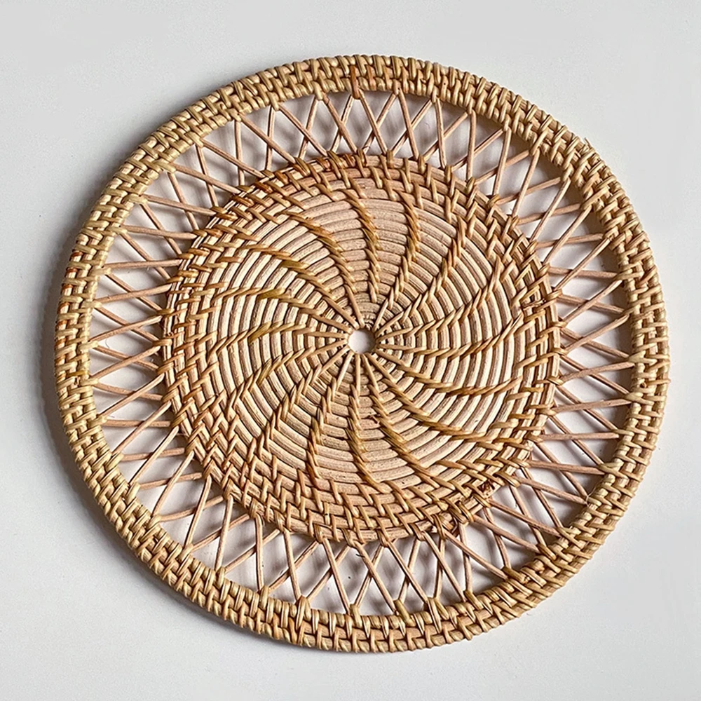 BohemianStyleHandmadeRattanWallHangDecorRoundWickerTrayWoven