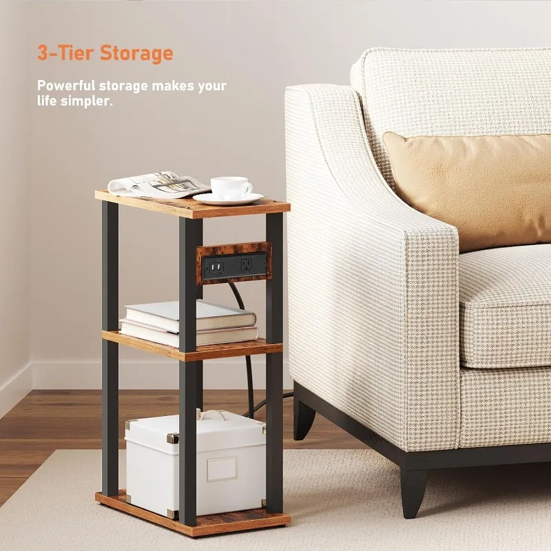 Small Narrow Sided Table with Charging Station, Set of 2 Tight Fitting Coffee Tables for Small Spaces 4