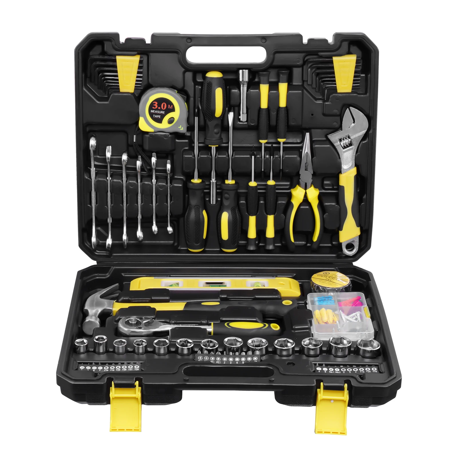 108Pcs Household Hand Tool Set Portable Storage Case With Ratchet Wrench Screwdriver Hammer Pliers Socket Kit For Home Repair Daily Maintenance