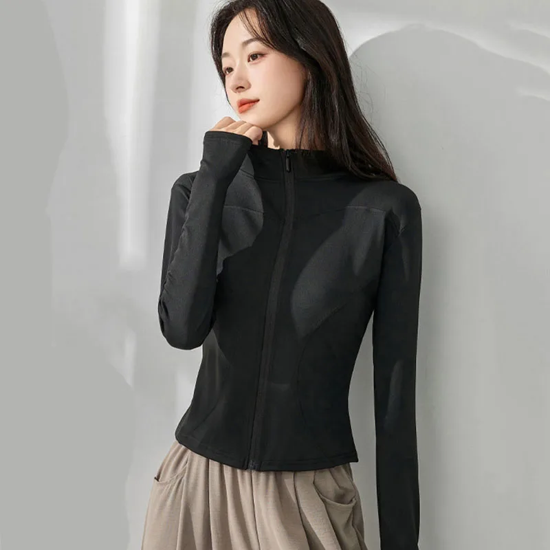 Women's Tracksuit Jacket Solid Slim Sports Fitness Long Sleeve Coat Woman Korean with Thumb Holes Gym Workout Sweatshirts