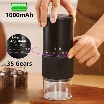 New Portable Electric Coffee Bean Grinder Household 1000mAh 35 Gears Externally Adjustable Coffee Machine Rechargeable Grinders 1