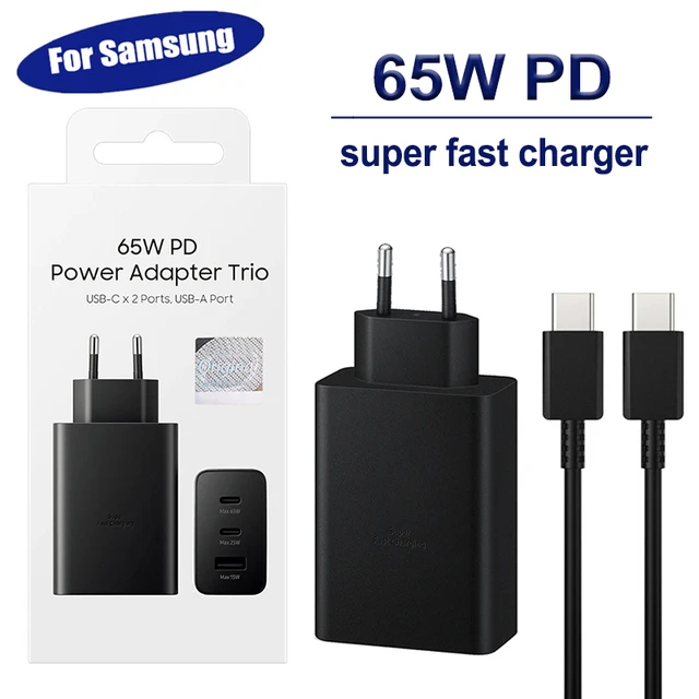 Cargador Samsung PD Adapter 65W Trio Puerto Tipo USB-C x 2 y Tipo