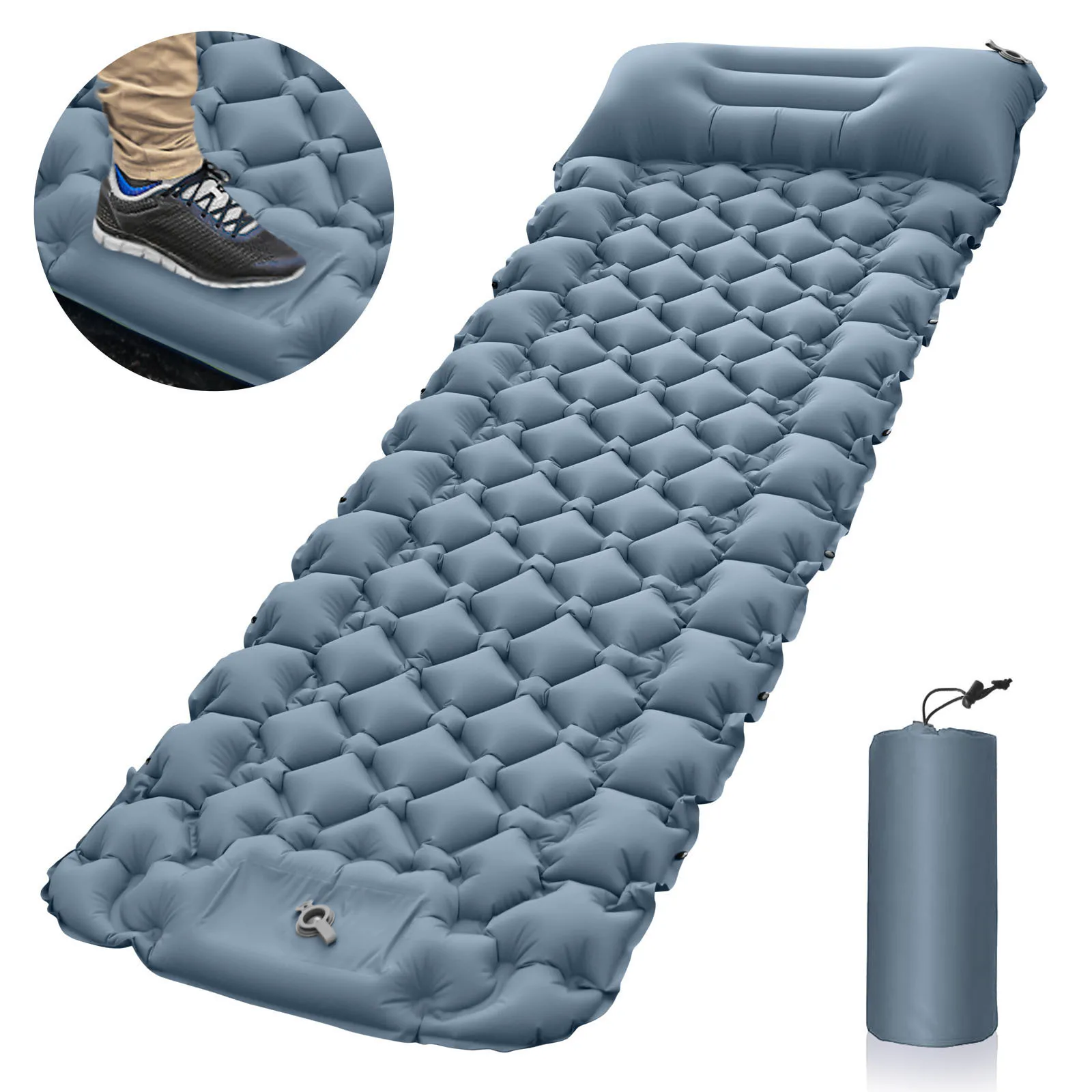 Upgraded Stratum Inflatable Sleeping Pad for Camping Hiking Outdoor Travel with Pillow Air Mattress Foot Pump for Tent Use Upgraded Stratum Inflatable Sleeping Pad for Camping Hiking Outdoor Travel with Pillow Air Mattress Foot Pump for Tent Use