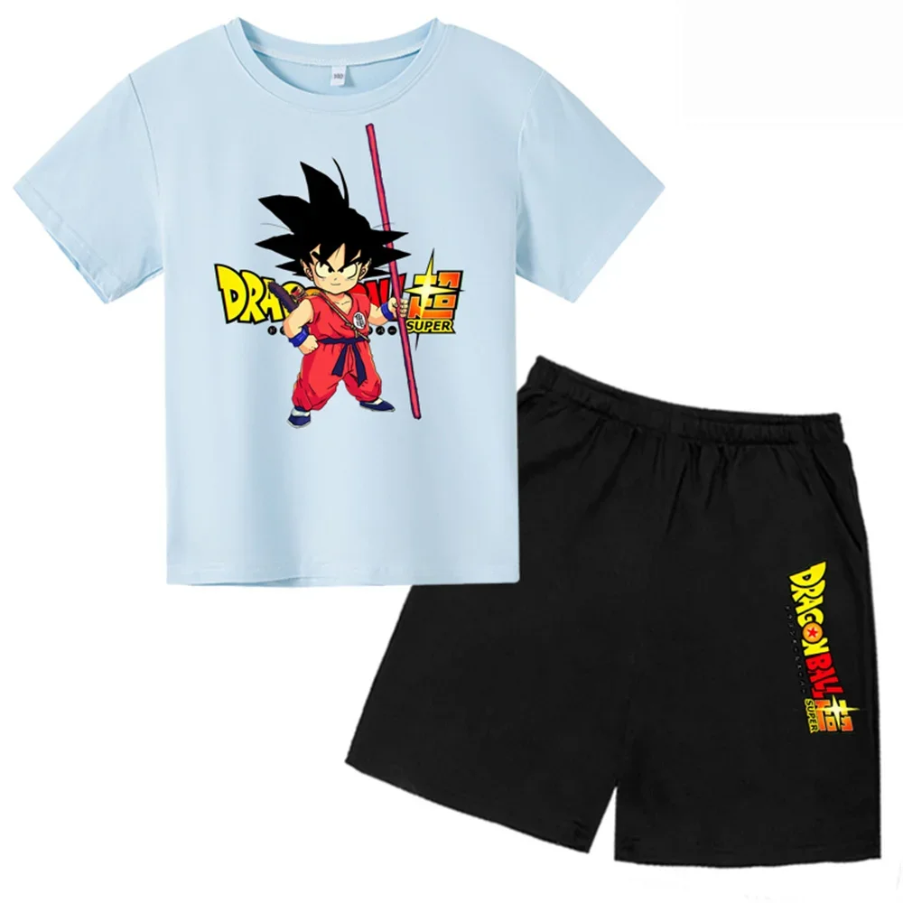 Dragon Ball T-Shirt 2pcs Set Pirate King Boys Girls Teenager Summer Short Sleeve Children Casual Tops Tee Shirt Set Kid Clothes 6