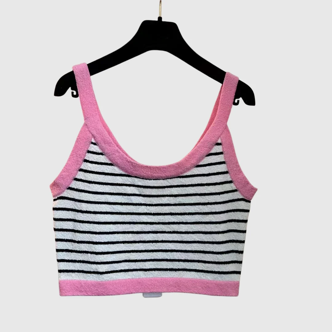 

Spring/Summer New Women's Knitted T-shirt Striped Round Neck Top