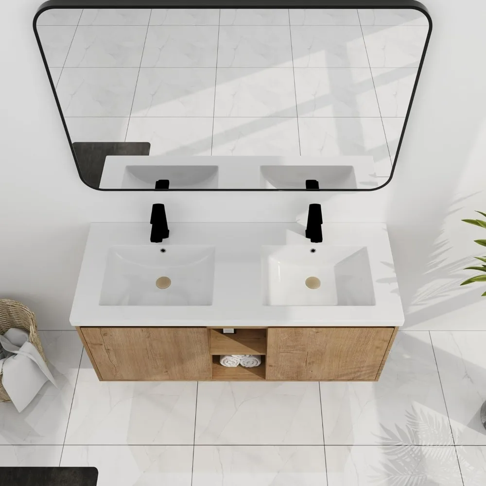 48-Inch Double Sink Vanity Modern Wall Mounted Bathroom Vanity with Double Resin Sink 48" Large Floating Bathroom Vanities Set 3