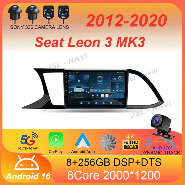 Pour Seat Leon 3 MK3 2012 2013 2014 2015 2016 - 2020 Android16 Carplay Auto Multimédia Autoradio Lecteur WIFI+4G Caméra 360 Stéréo 1