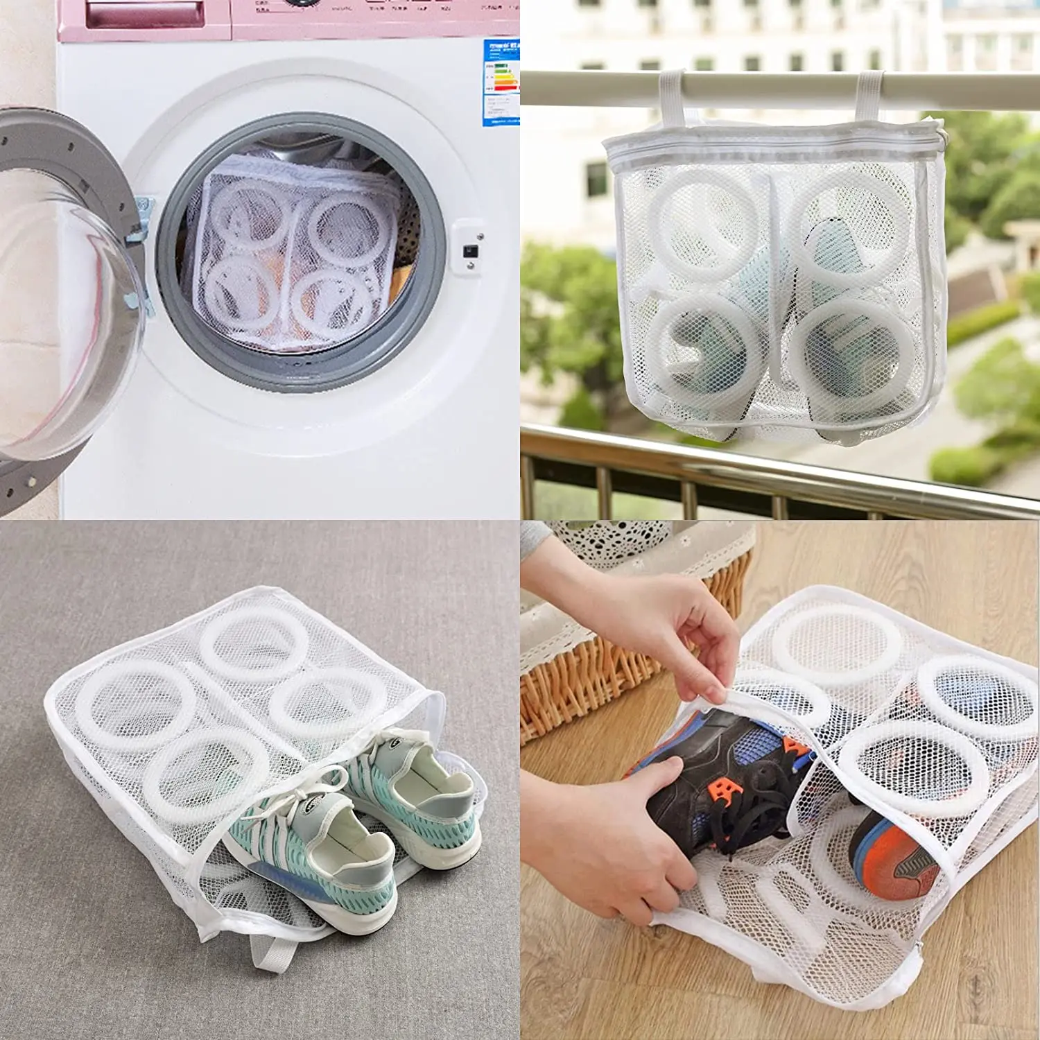 Mesh Washing Machine Shoes Bag Anti-deformation Zipper Laundry Bag Travel  Shoes Clothes Storage Bags Shoes Airing Dry Tool