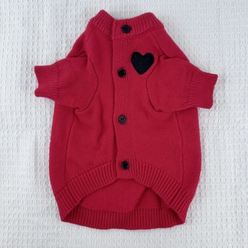 로맨틱한 강아지 사랑스러운 스웨터 피부 친화적인 하트 프린트 애완견 가디건 부드럽고 신축성 좋은 봄 고양이 옷 봄 가을