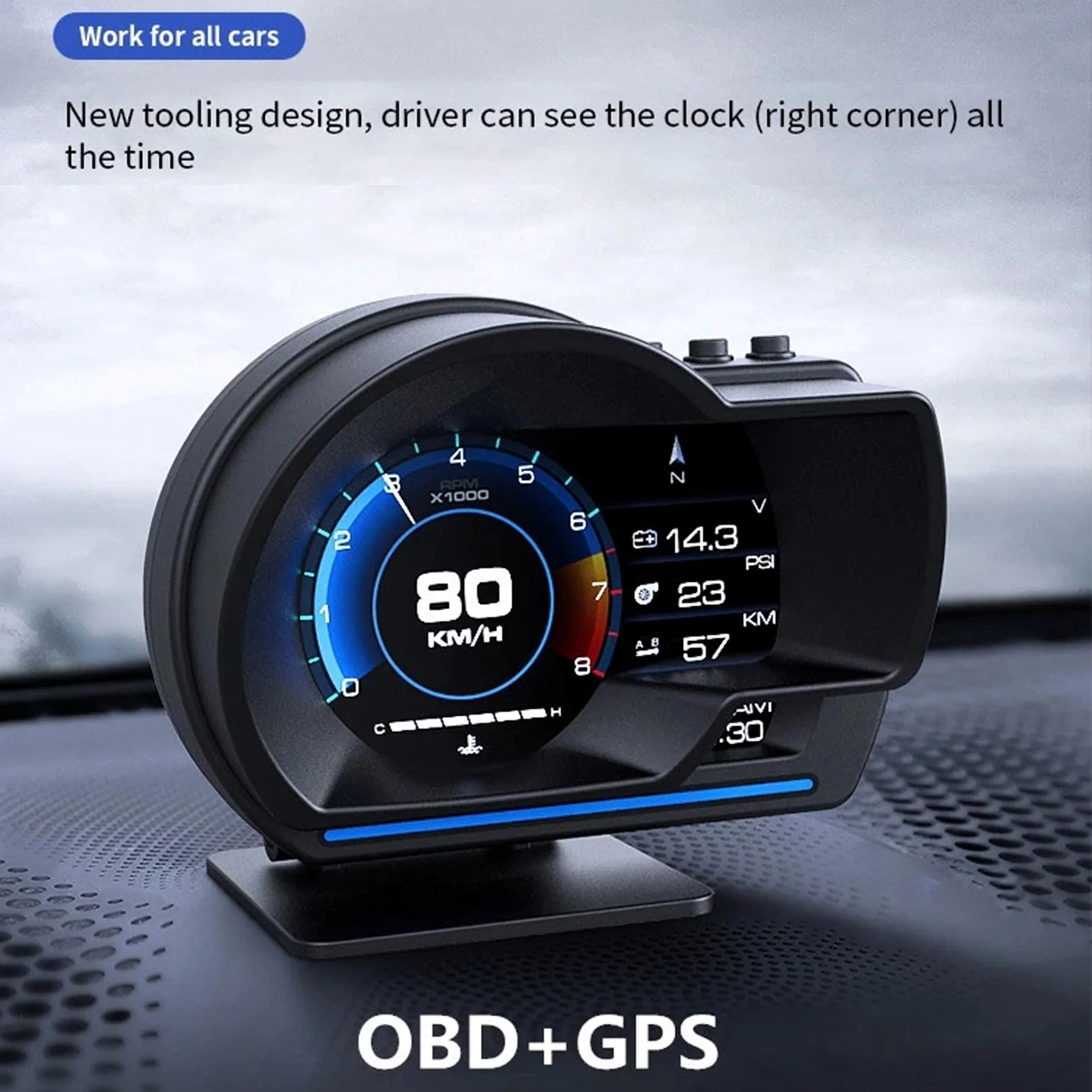 Pantalla frontal inteligente para coche OBD2 GPS velocímetro Digital HUD alarma Turbo RPM pantalla frontal 1