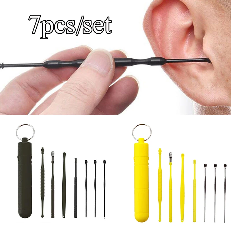 

7Pcs/set Ear Cleaner Spoon Spring Curette Earwax Picker Remover Kit Ear Wax Picker Clean Practical Tool Health Care Portable