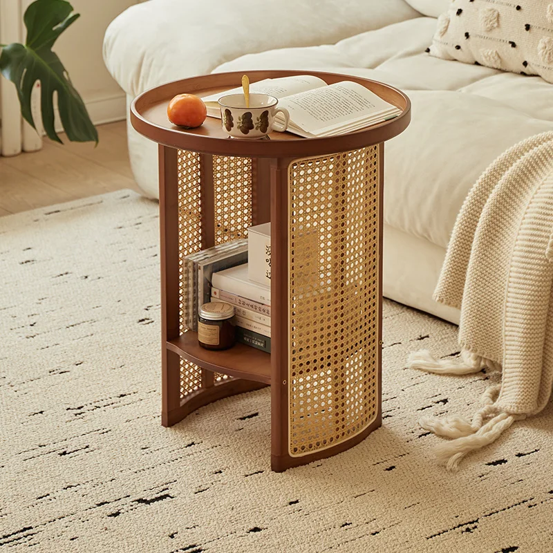Nordic Coffee Table Rattan Home Furniture Living Room Sofa Side Storage Tea Table Balcony Circular Small Edge Tables Customized