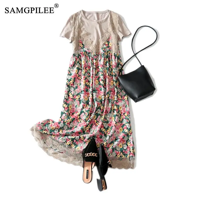 

Женские платья, летнее повседневное платье в Корейском стиле, ТРАПЕЦИЕВИДНОЕ ПЛАТЬЕ до середины икры с принтом и коротким рукавом, платье макси в стиле ампир с круглым вырезом для женщин 3XL