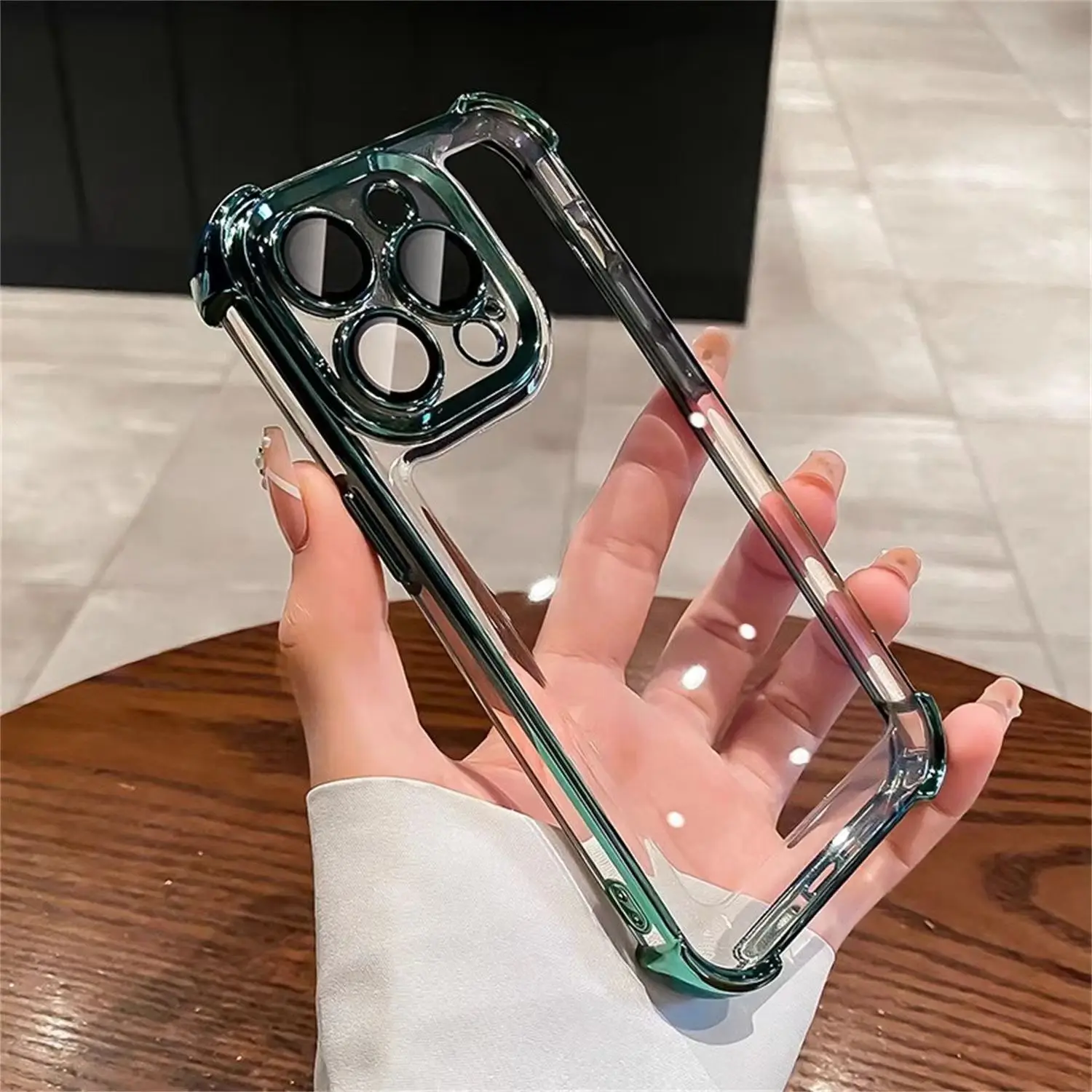 Luxury Shockproof Transparent Phone Case with Lens Film and Bumper Protection