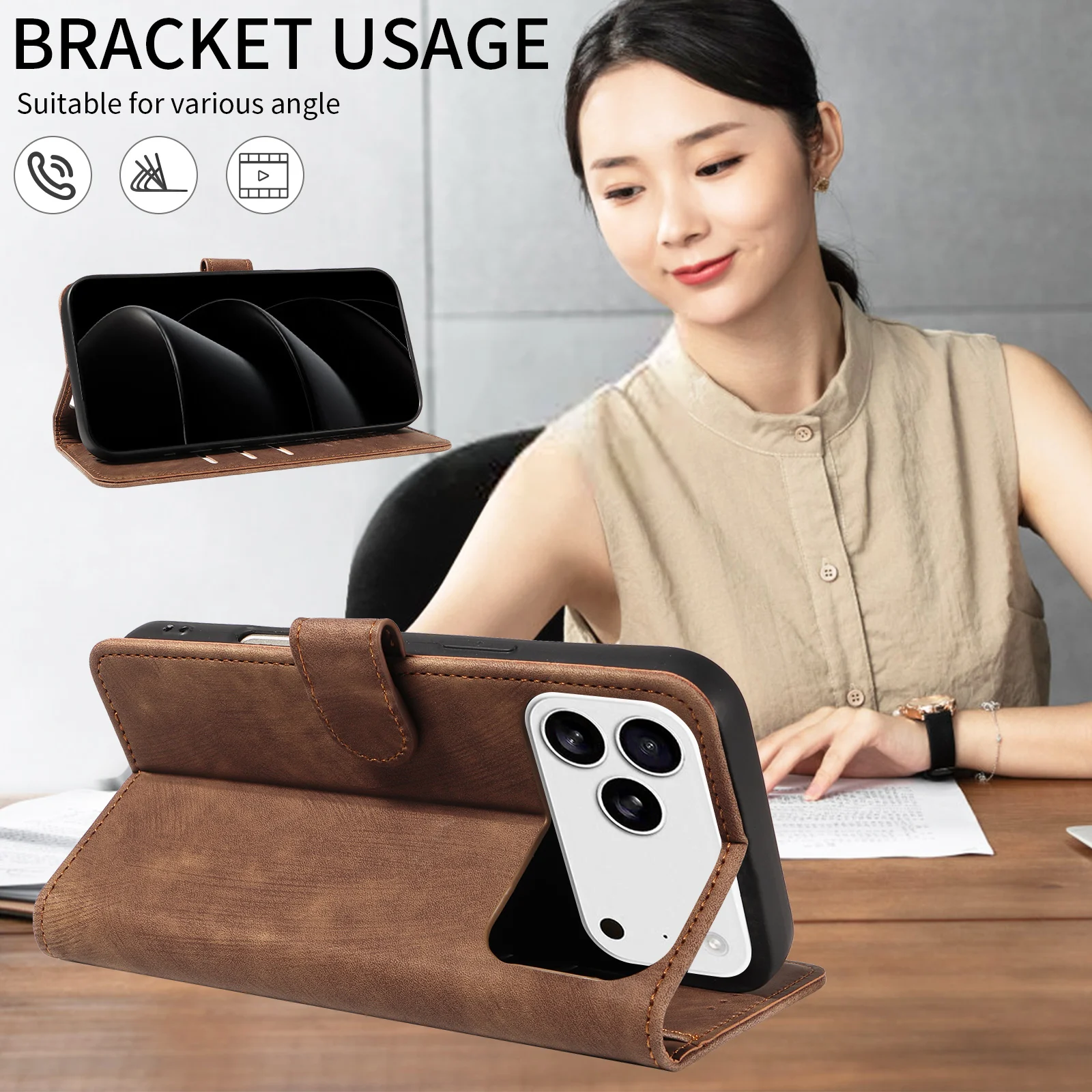 Premium TPU Leather Phone Case with Card Slot, Stand, and Wallet Function – Shockproof Protection Cover