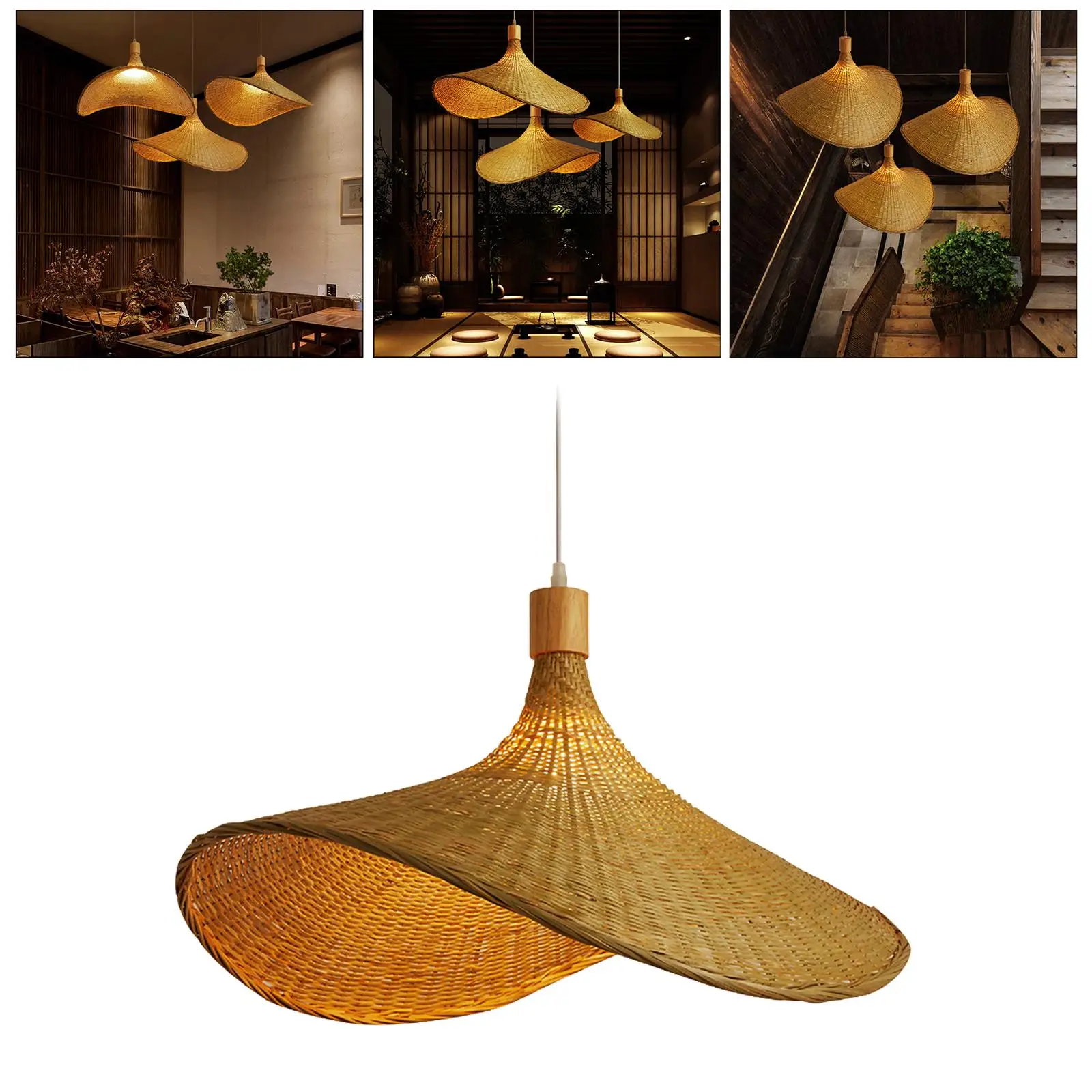Ceiling Lamp Rattan Hat Lampshade 30cm -Bulb Not Included with 120cm Cord