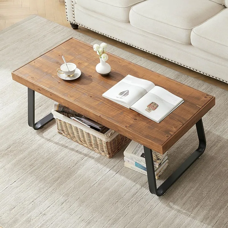 

Rustic Wood Coffee Table, Industrial Metal and Real Wood Center Table, Wood Farmhouse Real Solid Wooden Tea Table Modern