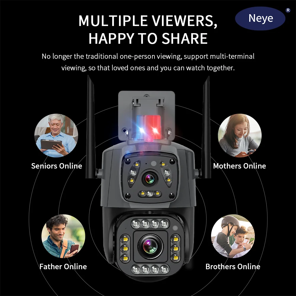 Neye3c 8MP 4K PTZ WiFi Security Camera Outdoor Dual Lens Dual Screen IP Camera AI Automatic Tracking Audio Camera 6