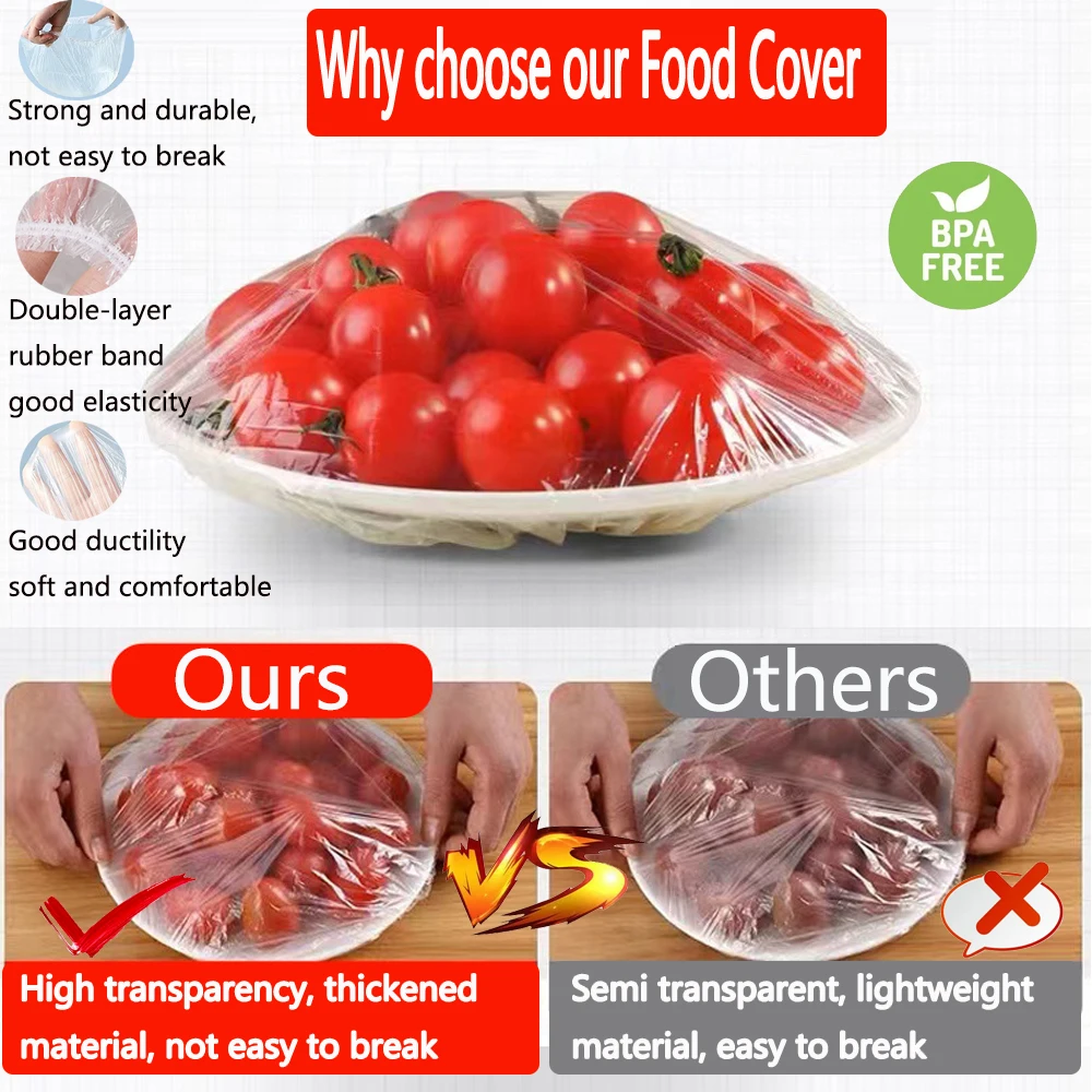 Food Cover 20-1500PCS Disposable Plastic Food Bag Wrap Lids Caps Stretch Bowl Dish Fruit Vegetable Preservation Bag