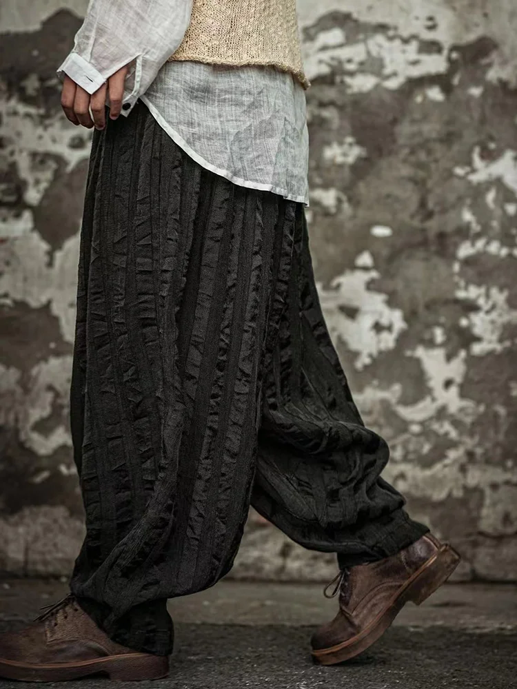 

Широкие брюки с эластичным поясом и объемной текстурой, свободные универсальные повседневные брюки для мужчин и женщин