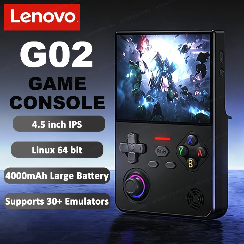 새로운 레노버 G02 휴대용 게임 콘솔 64비트 리눅스 레트로 게임 플레이어 4.5인치 IPS 화면 64GB 128GB WiFi HD 출력 조이스틱 앰비언트 라이트
