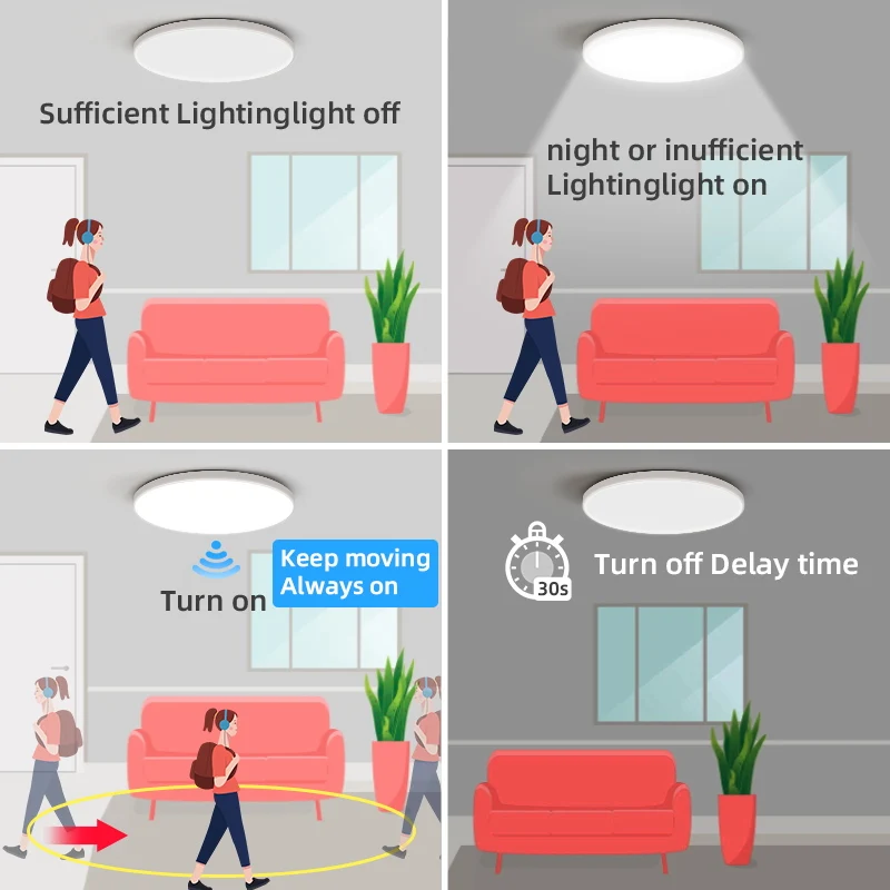 Motion Sensor Led Ceiling Light Waterproof Ip44 220V 20W/30W Ceiling Lamp Living Room Hallways Corridor Panel Light led ceiling light,led light,ceiling light module