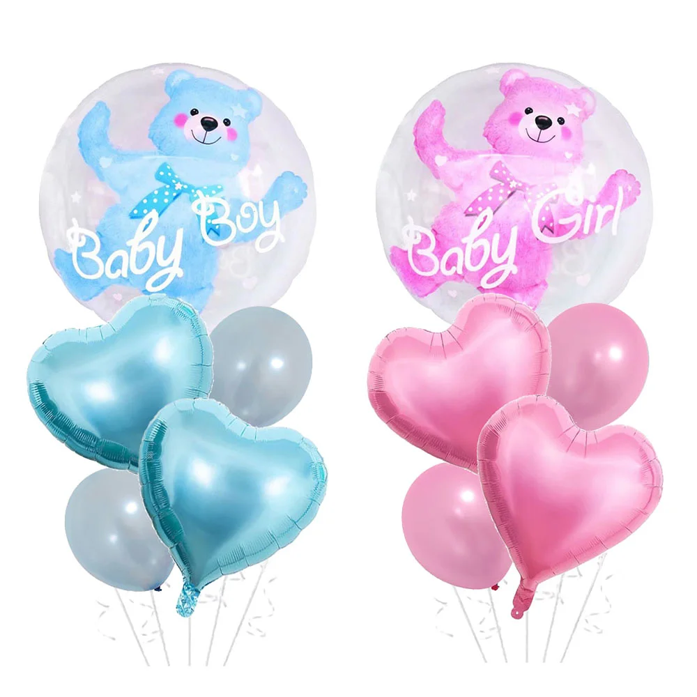 

1set Baby Boy Girl Bear Bubble Balloons Transparent Ball in Ball with Heart Baby Shower Birthday Party Decoration Supplies