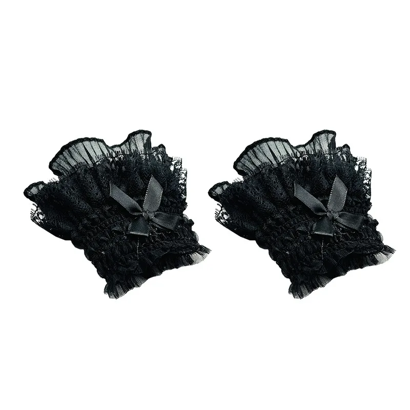 Gothic Lolita Hand Wrist Cuffs Bowknot LaceTrim Maid Cosplay Accessories For Women Girl Party