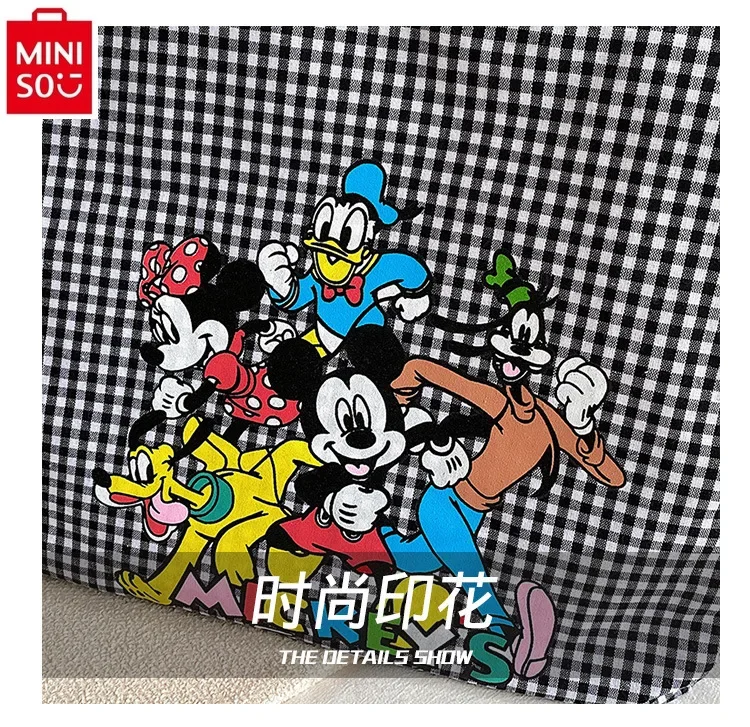 MINISO Disney Family Women's Large Capacity Cartoon Anime Mickey Donald Duck Rice Print One Shoulder Shopping Bag Handbag