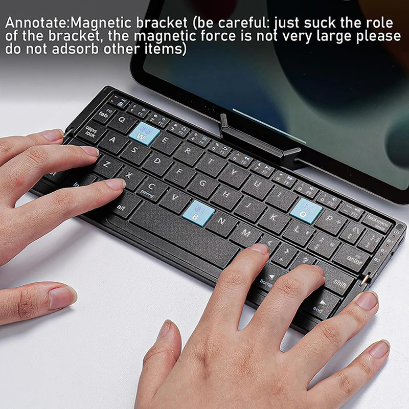 Mini Teclado Dobrável sem Fio com Suporte Teclado Bluetooth Suporta Dispositivos Recarregável Telefone Tablet - Imagem 5