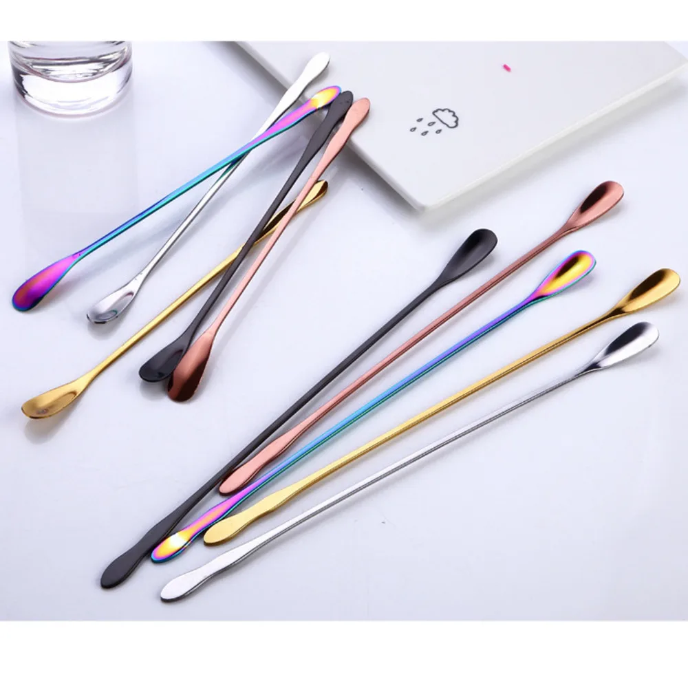 100pcs Stainless Steel Long Handle Ice Spoon Mixing Spoon Gourd Handle Tableware Creative Coffee