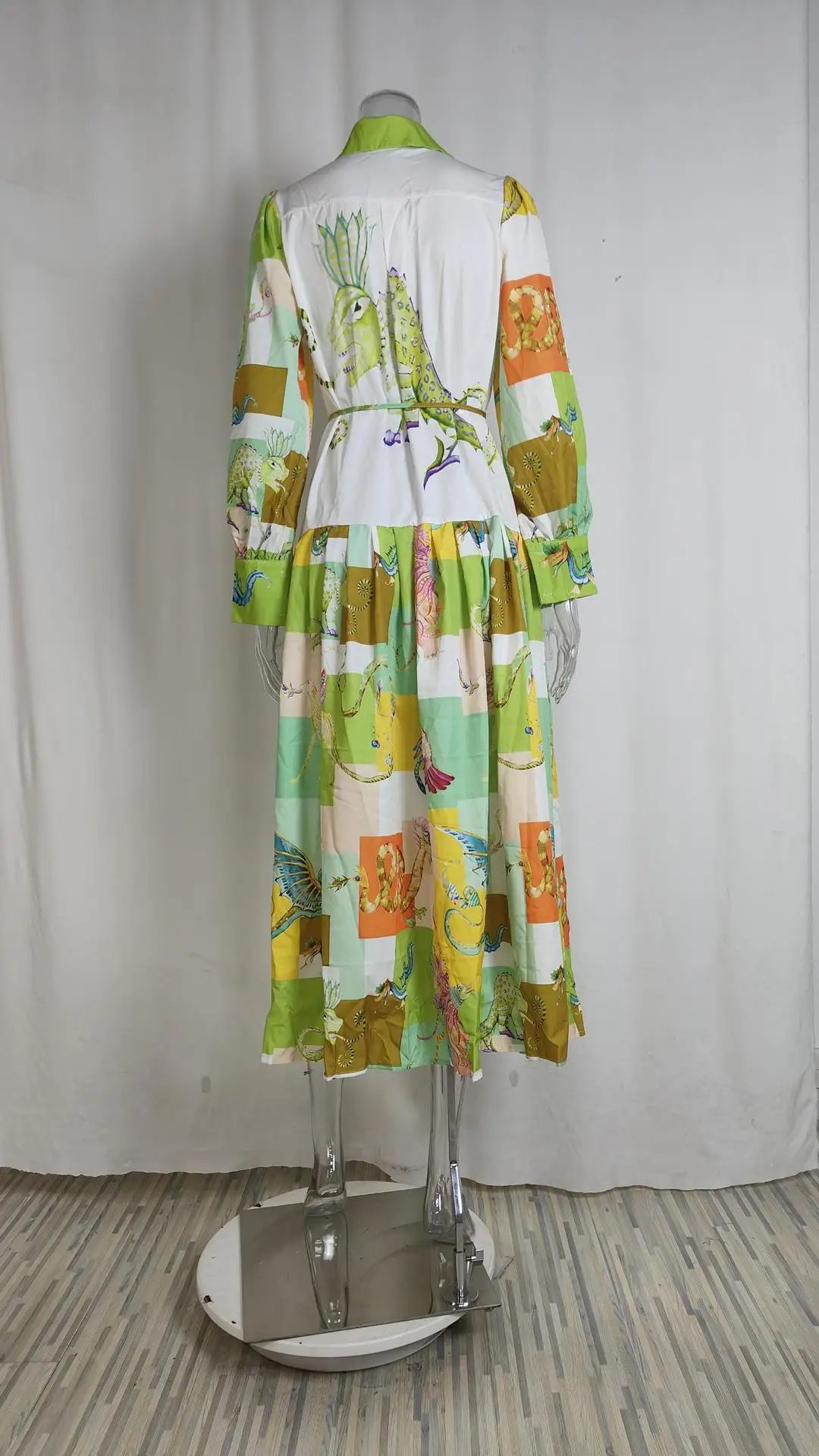 Feminino retro impresso a linha vestido longo elegante lanterna manga lapela camisa plissado vestidos de festa feminino primavera grande bainha vestido 26 S9f972dd291584532be1a9144fa09ac037