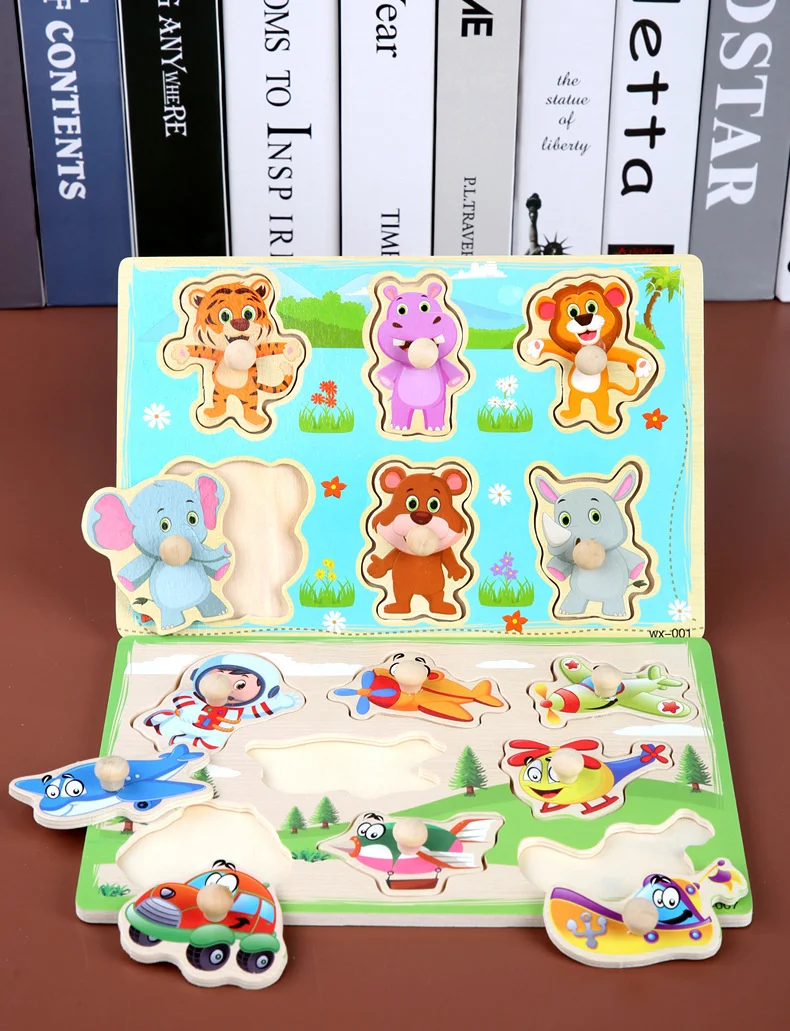 New Montessori Toys Wooden Puzzle Cartoon Vehicle Digital Animal Puzzles Jigsaw Puzzle Board Game Educational Toy for Children