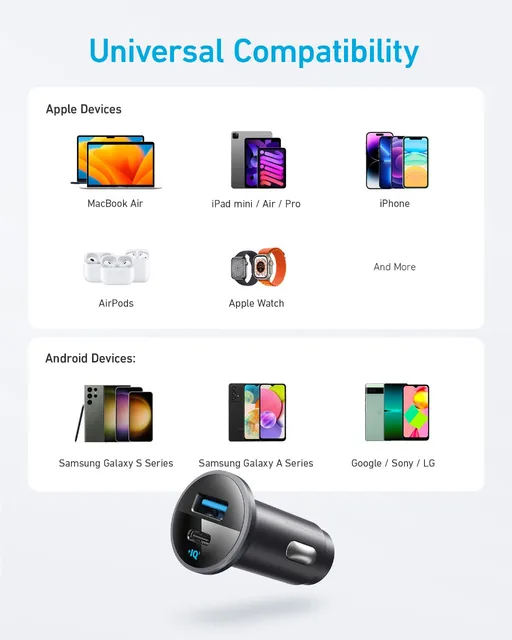 Anker 52.5W USB C Car Charger Adapter Lighter USB Charger 323 Anker Car Charger with 30W PowerIQ 3.0 Fast Charging - Hình ảnh 4