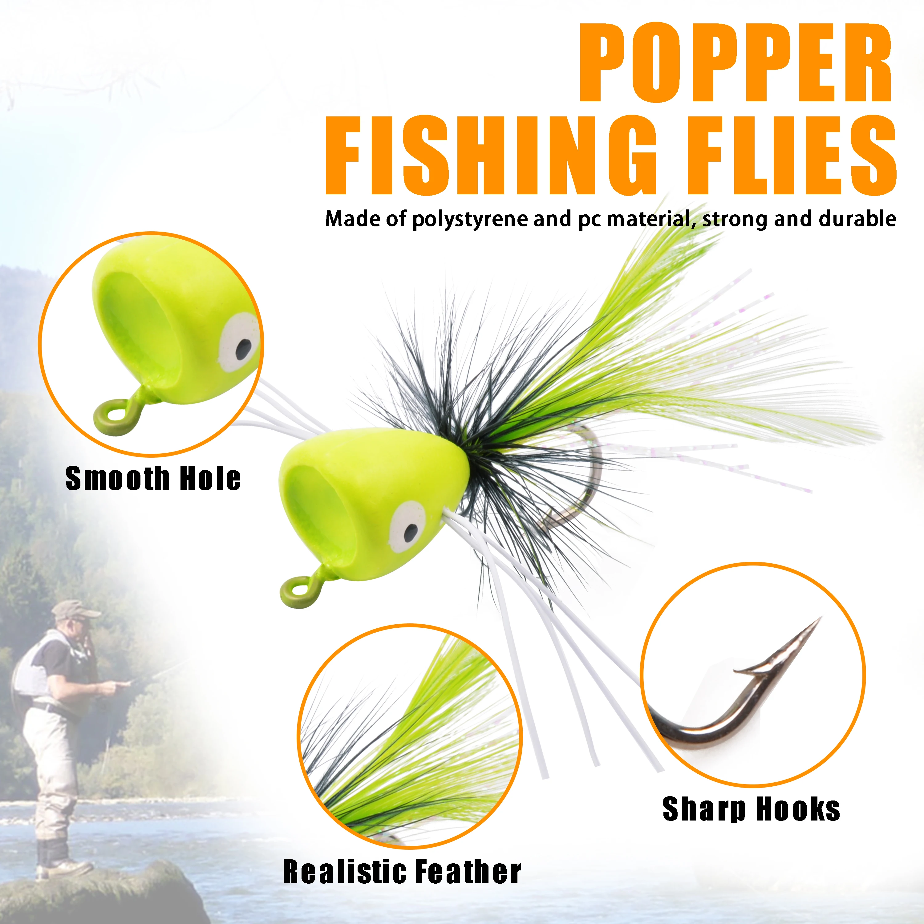 4PCS Foam Fly Fishing Poppers Topwater Floating Dry Flies Bugs Insect Lures  Streamer Artificial for Bass Trout Sunfish Salmon