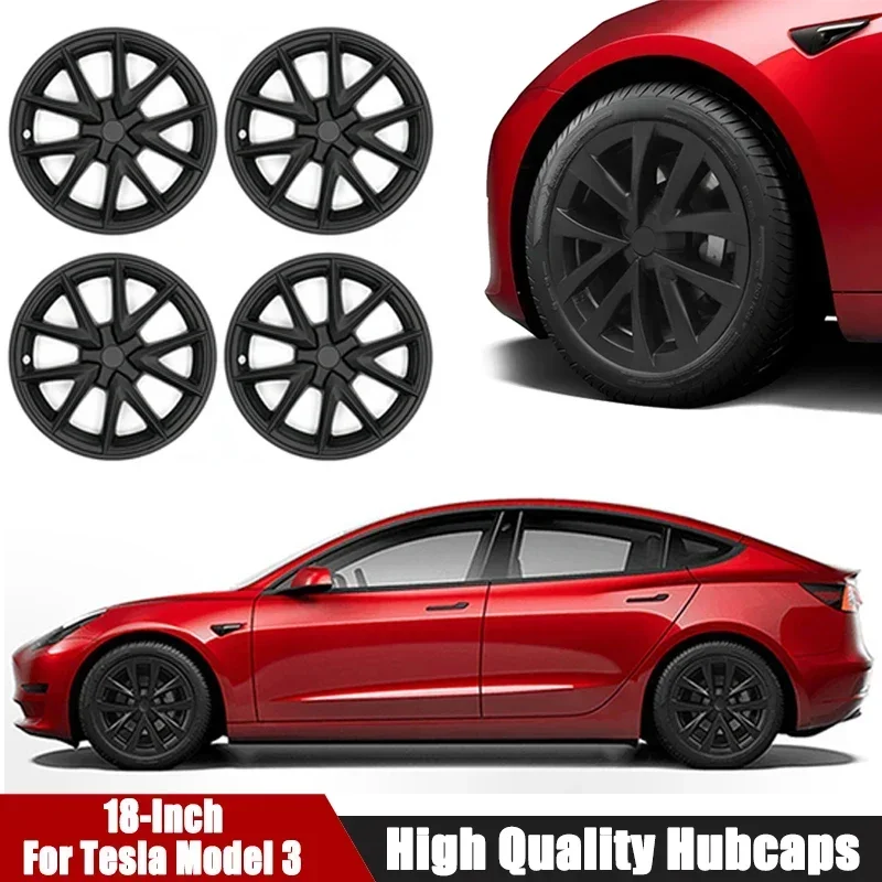HubCap Performance Replacement for Tesla Model 3 Wheel Cover 18Inch Automobile Hub Cap Full Rim Cover Accessories 4PCS Wheel Hub Covers Wheel Hub Caps